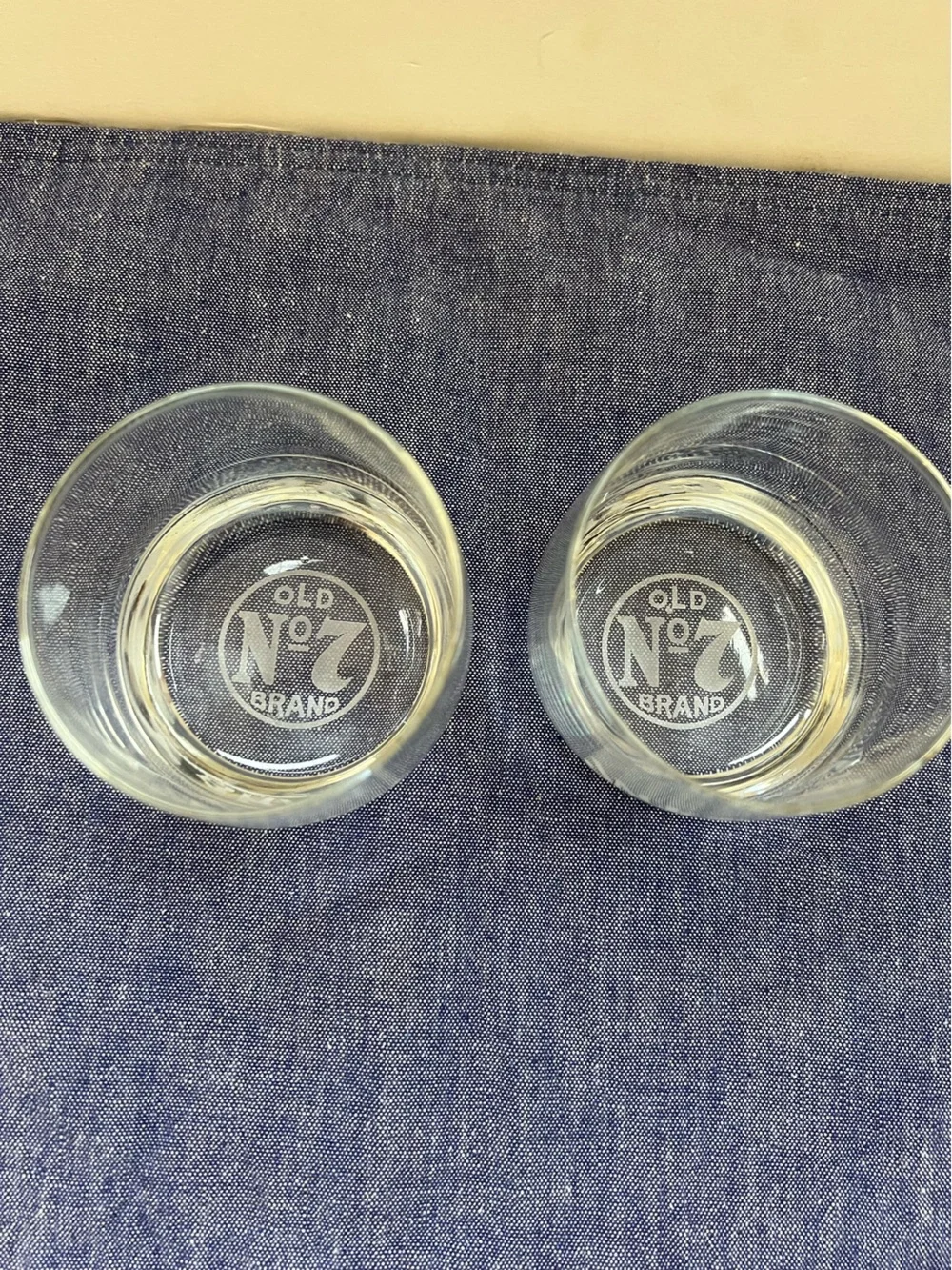 Jack Daniels Glasses Low Ball Old No. 7 Set of 2 Etched Clear Round Bottom